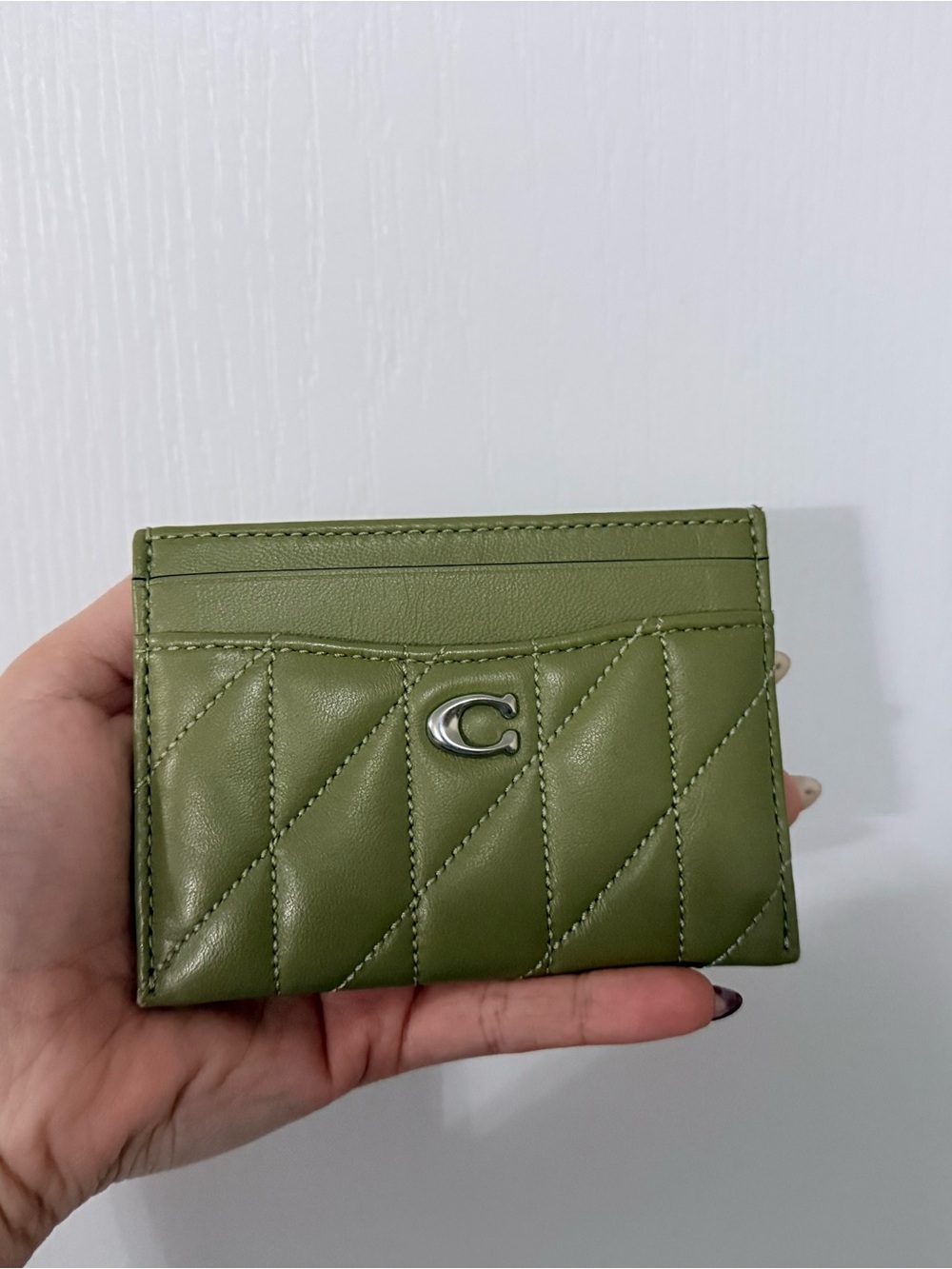Coach Olive Green Quilted Leather Card Case